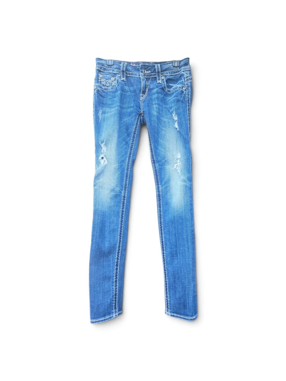 Rock Revival Christina Skinny Jeans Size 27 Rhinestone Pocket Distressed Denim